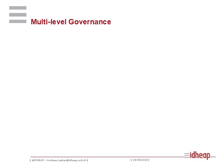 Multi-level Governance | ©IDHEAP – Andreas. Ladner@idheap. unil. ch | | 29/09/2020 | 