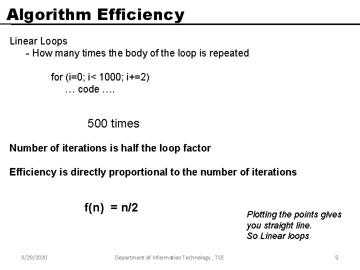Algorithm Efficiency Linear Loops - How many times the body of the loop is