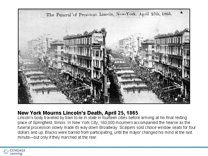 New York Mourns Lincoln’s Death, April 25, 1865 Lincoln’s body traveled by train to