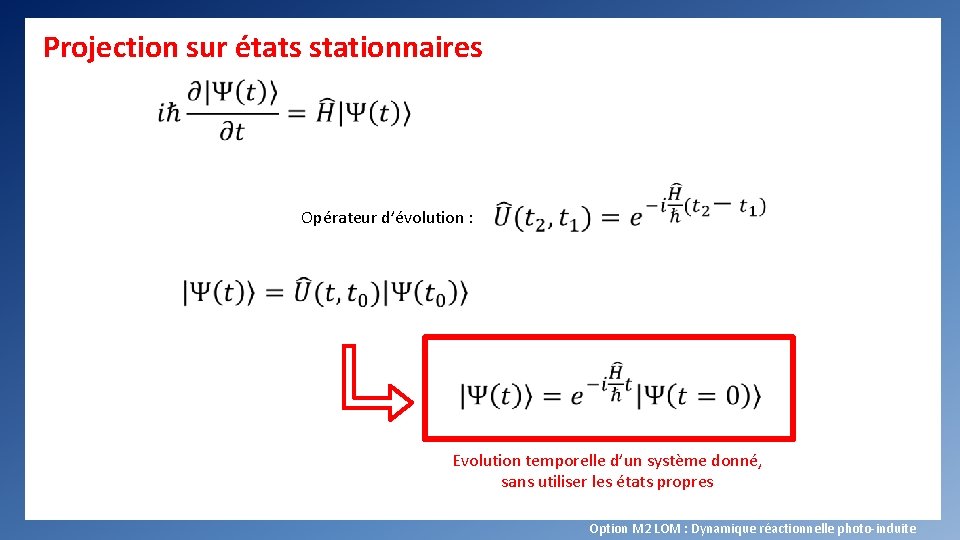 Projection sur états stationnaires Opérateur d’évolution : Evolution temporelle d’un système donné, sans utiliser