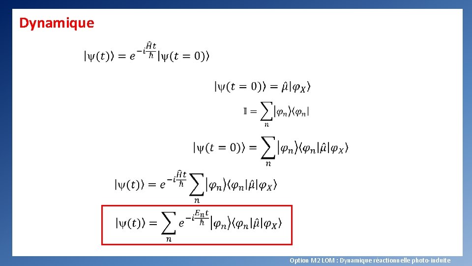 Dynamique Option M 2 LOM : Dynamique réactionnelle photo-induite 