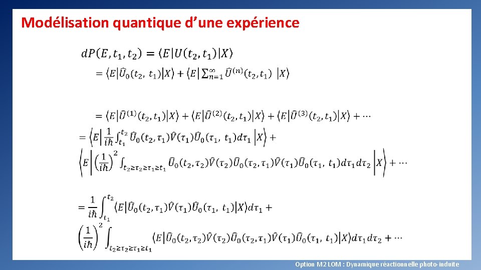 Modélisation quantique d’une expérience Option M 2 LOM : Dynamique réactionnelle photo-induite 