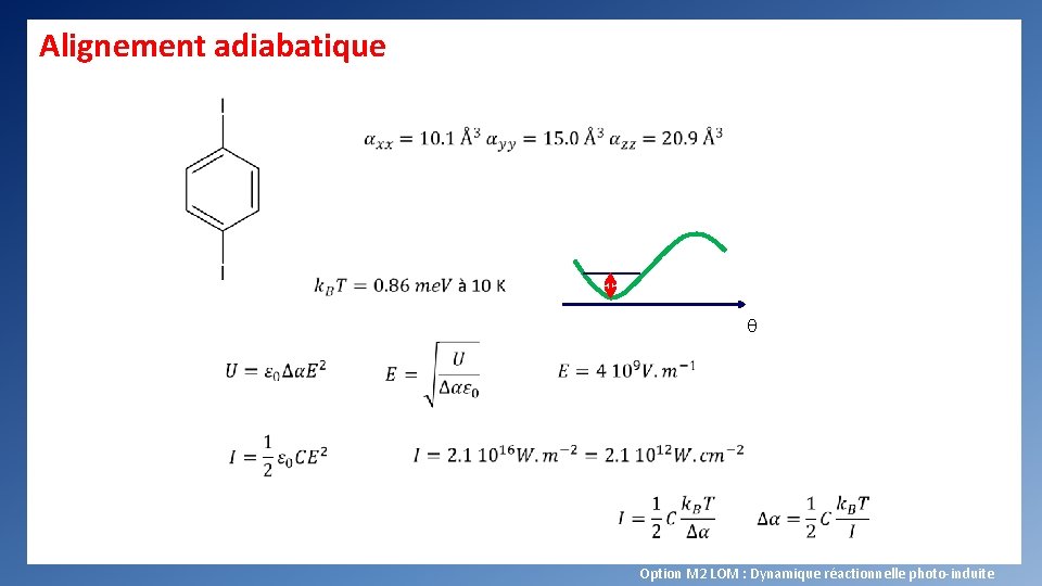 Alignement adiabatique q Option M 2 LOM : Dynamique réactionnelle photo-induite 