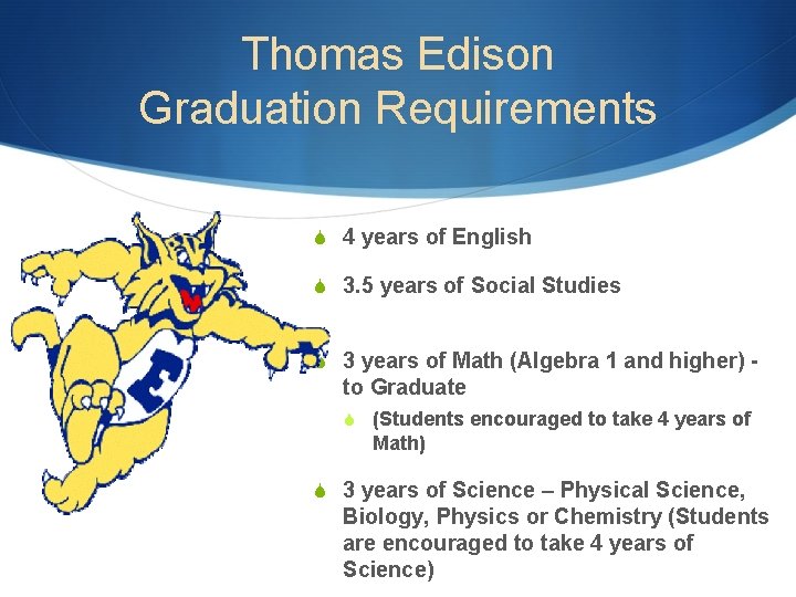 Thomas Edison Graduation Requirements S 4 years of English S 3. 5 years of