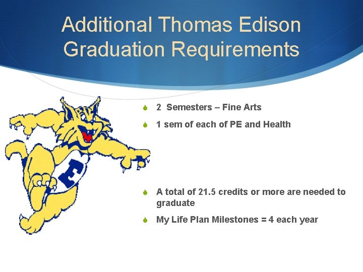 Additional Thomas Edison Graduation Requirements S 2 Semesters – Fine Arts S 1 sem