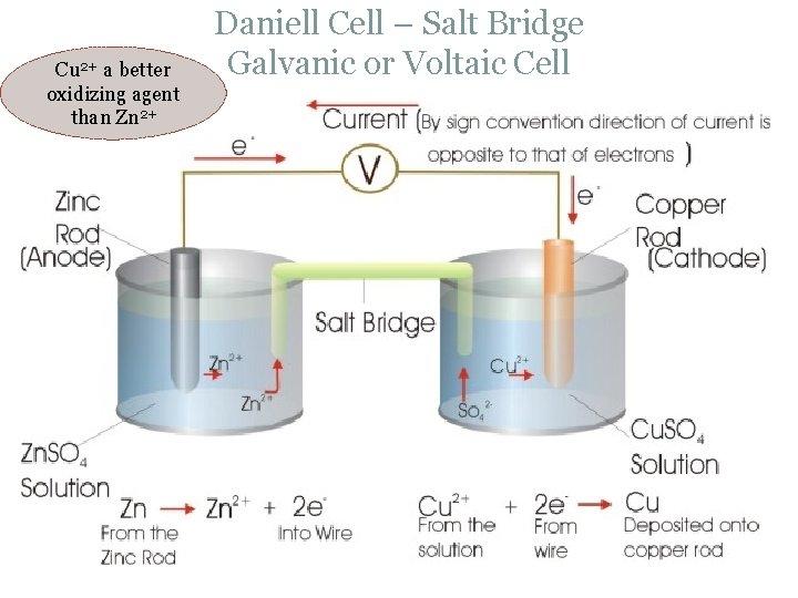 Cu 2+ a better oxidizing agent than Zn 2+ Daniell Cell – Salt Bridge