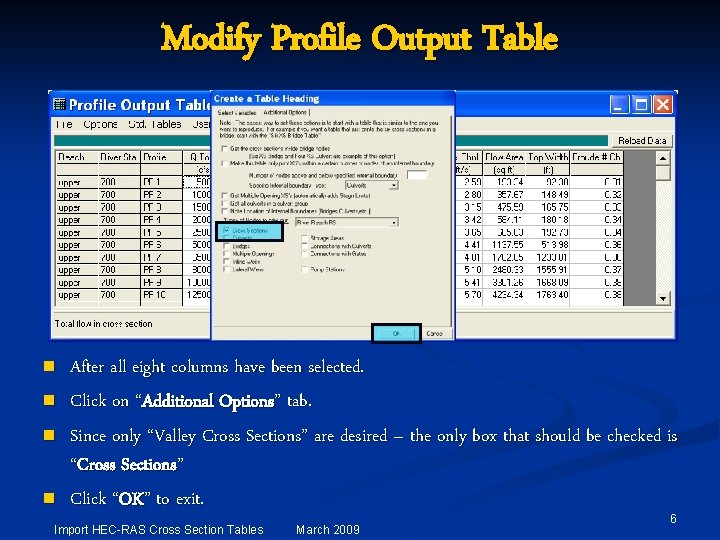 Modify Profile Output Table n n After all eight columns have been selected. Click