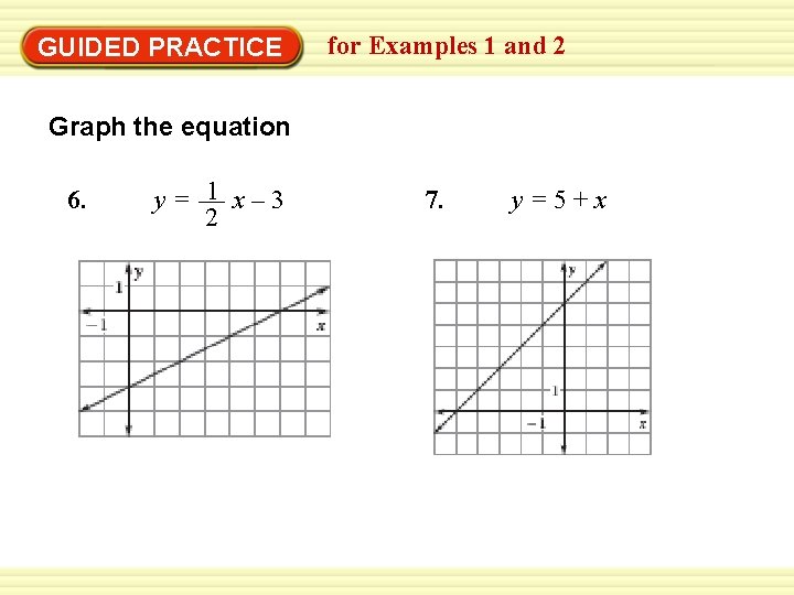 GUIDED PRACTICE for Examples 1 and 2 Graph the equation 6. y= 1 x–