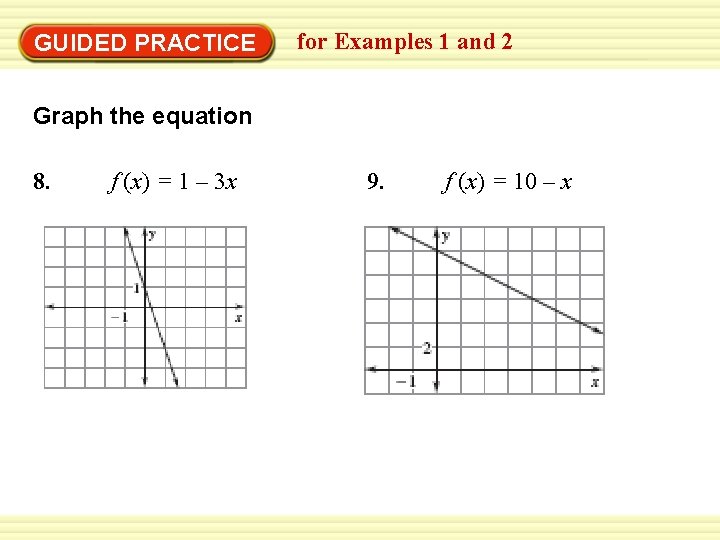 GUIDED PRACTICE for Examples 1 and 2 Graph the equation 8. f (x) =