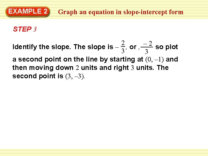 EXAMPLE 2 Graph an equation in slope-intercept form STEP 3 2 , or ,