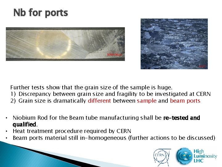 Nb for ports Further tests show that the grain size of the sample is