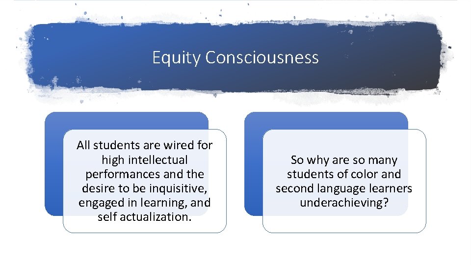 Equity Consciousness All students are wired for high intellectual performances and the desire to