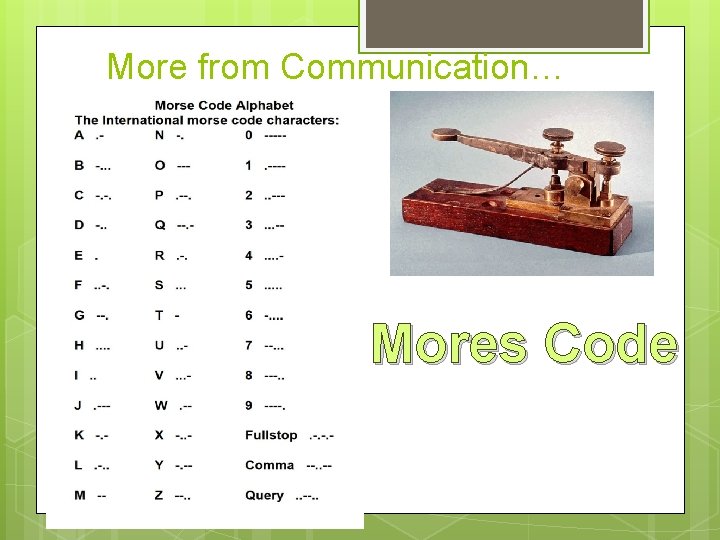 More from Communication… Mores Code 