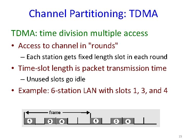 Channel Partitioning: TDMA: time division multiple access • Access to channel in "rounds" –