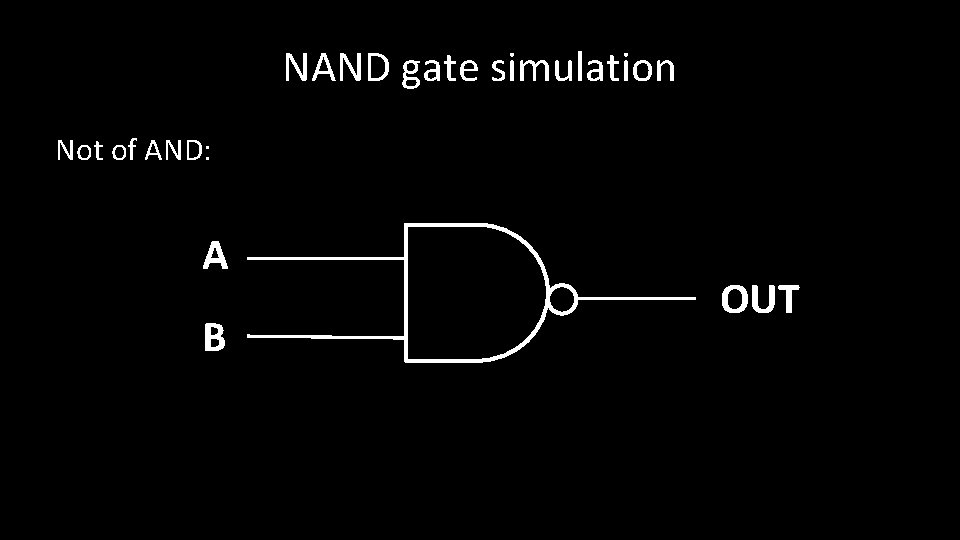 NAND gate simulation Not of AND: A B OUT 