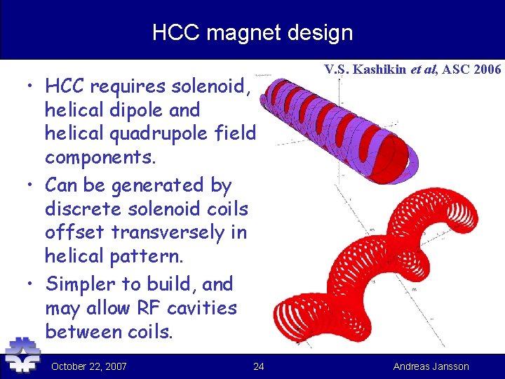 HCC magnet design • HCC requires solenoid, helical dipole and helical quadrupole field components.