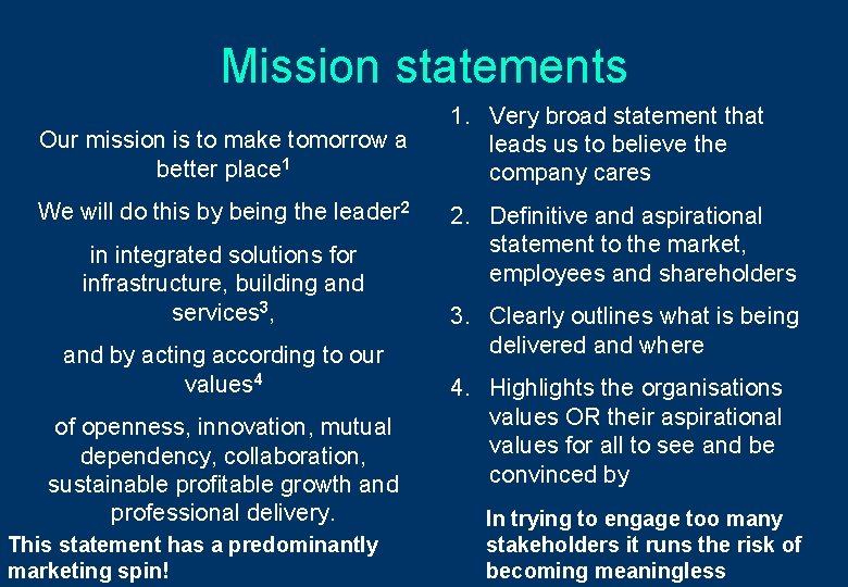 Mission statements Our mission is to make tomorrow a better place 1 We will