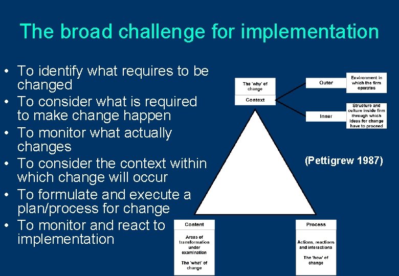 The broad challenge for implementation • To identify what requires to be changed •