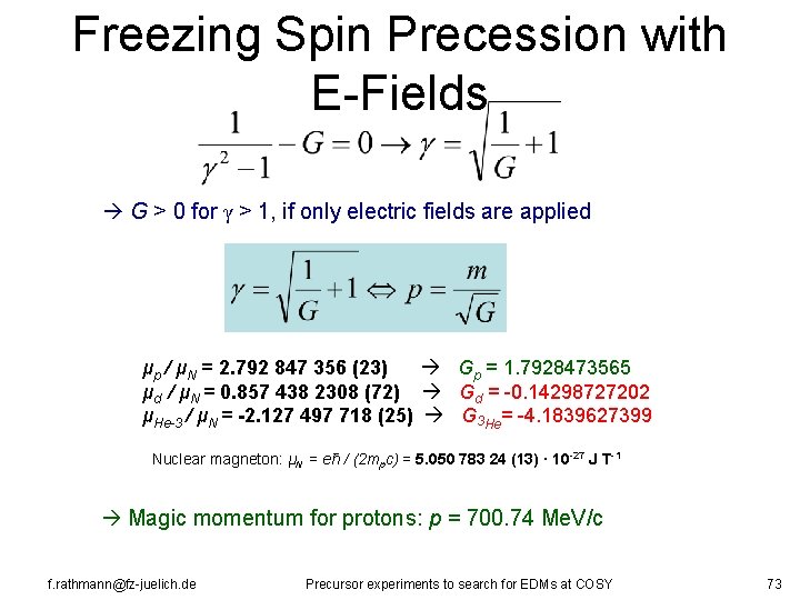 Freezing Spin Precession with E-Fields G > 0 for γ > 1, if only