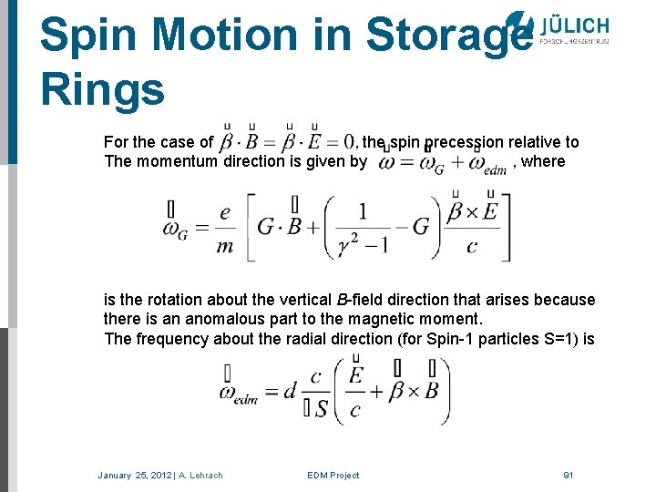 Spin Motion in Storage Rings For the case of , the spin precession relative