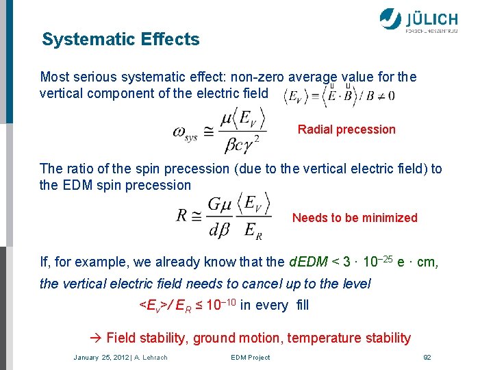 Systematic Effects Most serious systematic effect: non-zero average value for the vertical component of