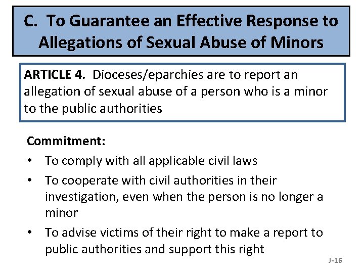 C. To Guarantee an Effective Response to Allegations of Sexual Abuse of Minors ARTICLE