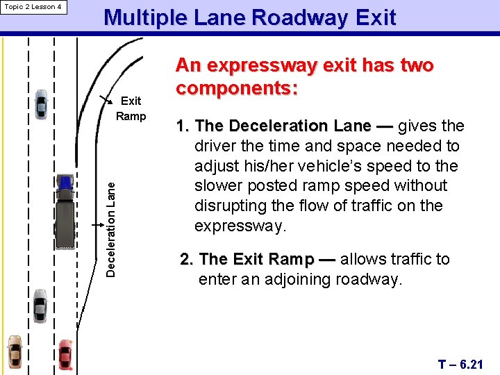 Multiple Lane Roadway Exit Ramp Deceleration Lane Topic 2 Lesson 4 An expressway exit