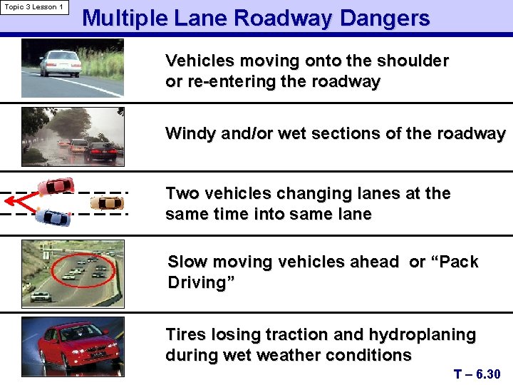 Topic 3 Lesson 1 Multiple Lane Roadway Dangers Vehicles moving onto the shoulder or