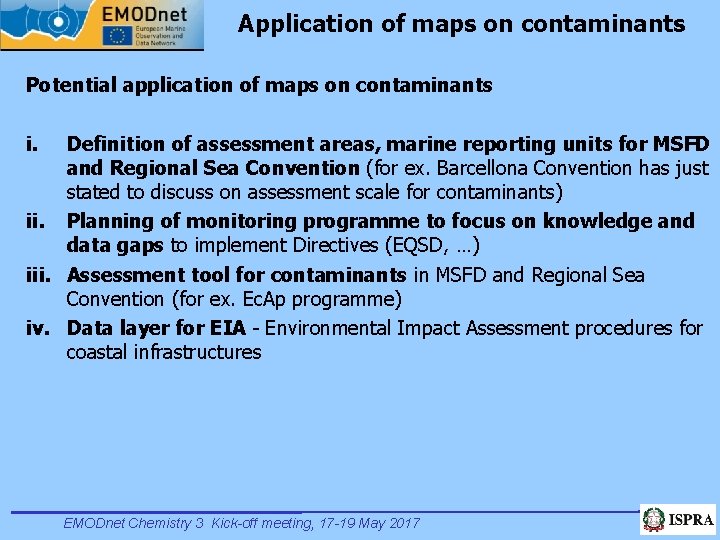 Application of maps on contaminants Potential application of maps on contaminants i. Definition of