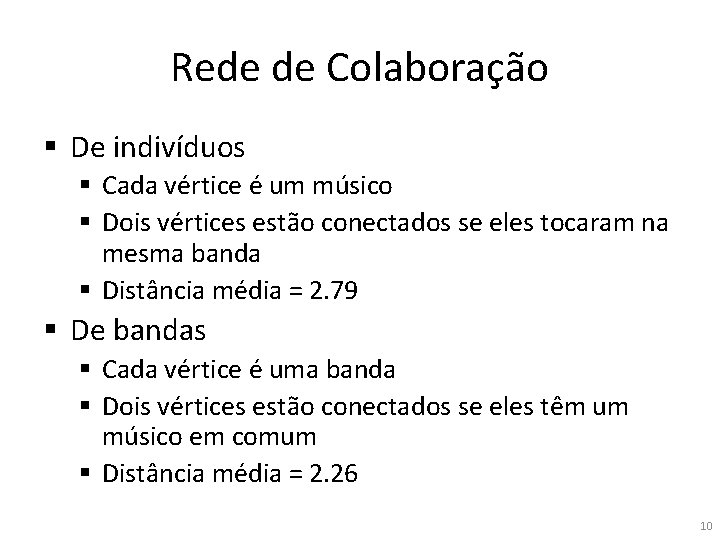 Rede de Colaboração § De indivíduos § Cada vértice é um músico § Dois