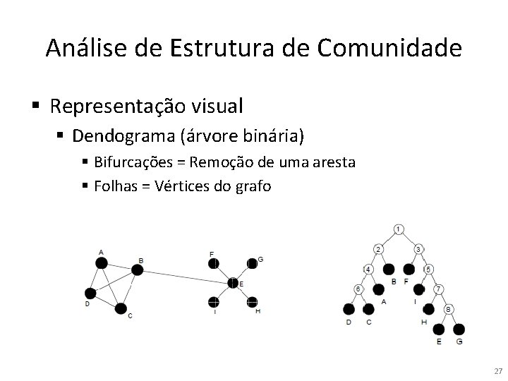 Análise de Estrutura de Comunidade § Representação visual § Dendograma (árvore binária) § Bifurcações