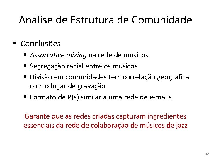 Análise de Estrutura de Comunidade § Conclusões § Assortative mixing na rede de músicos