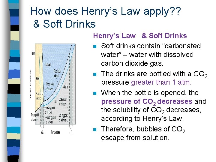 How does Henry’s Law apply? ? & Soft Drinks Henry’s Law & Soft Drinks