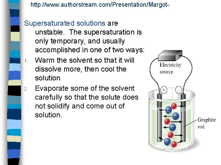 http: //www. authorstream. com/Presentation/Margot- Supersaturated solutions are unstable. The supersaturation is only temporary, and
