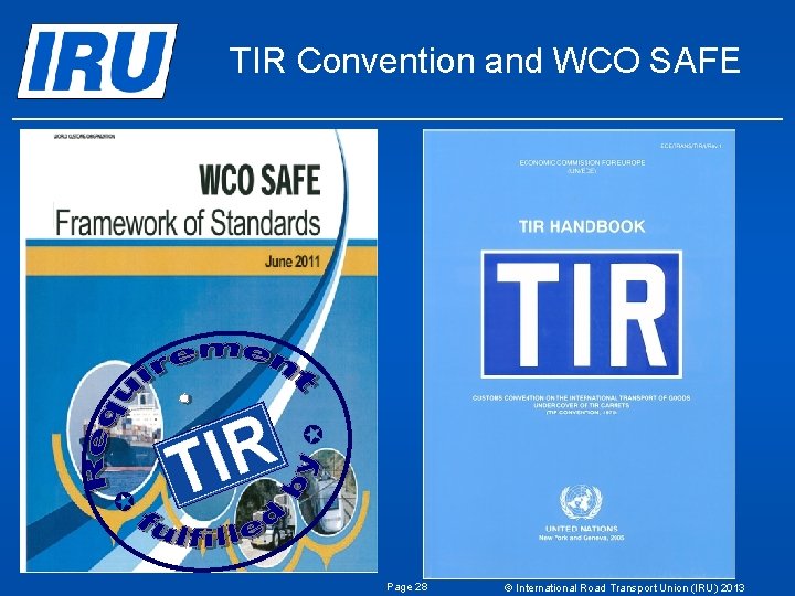 TIR Convention and WCO SAFE Page 28 © International Road Transport Union (IRU) 2013 TIR Convention and WCO SAFE Page 28 © International Road Transport Union (IRU) 2013