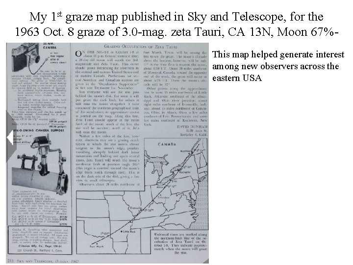 My 1 st graze map published in Sky and Telescope, for the 1963 Oct.
