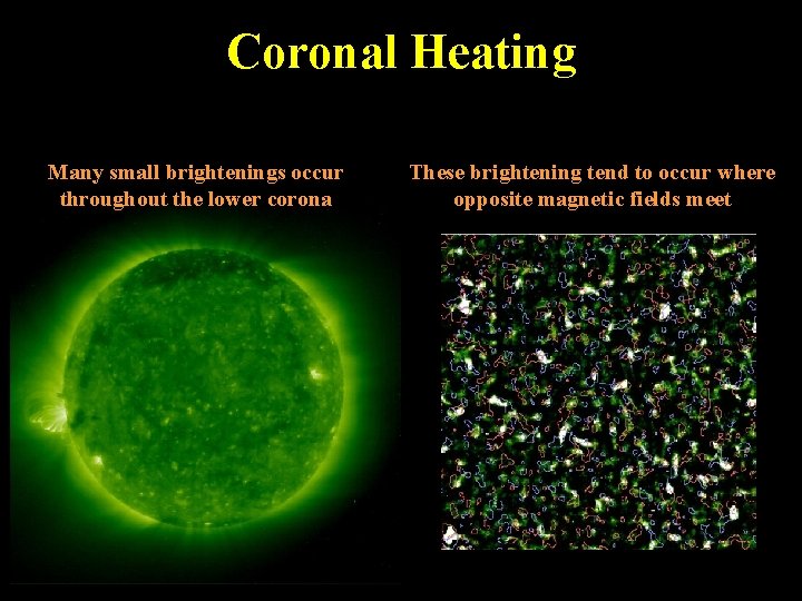 Coronal Heating Many small brightenings occur throughout the lower corona These brightening tend to