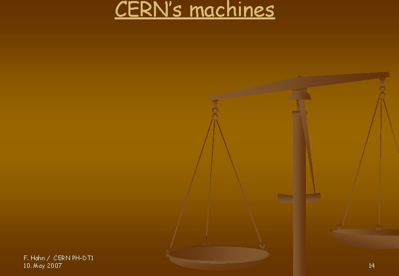 CERN’s machines F. Hahn / CERN PH-DT 1 10. May 2007 14 