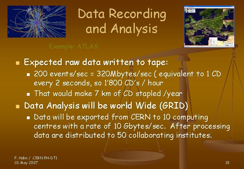 Data Recording and Analysis Example: ATLAS n Expected raw data written to tape: n