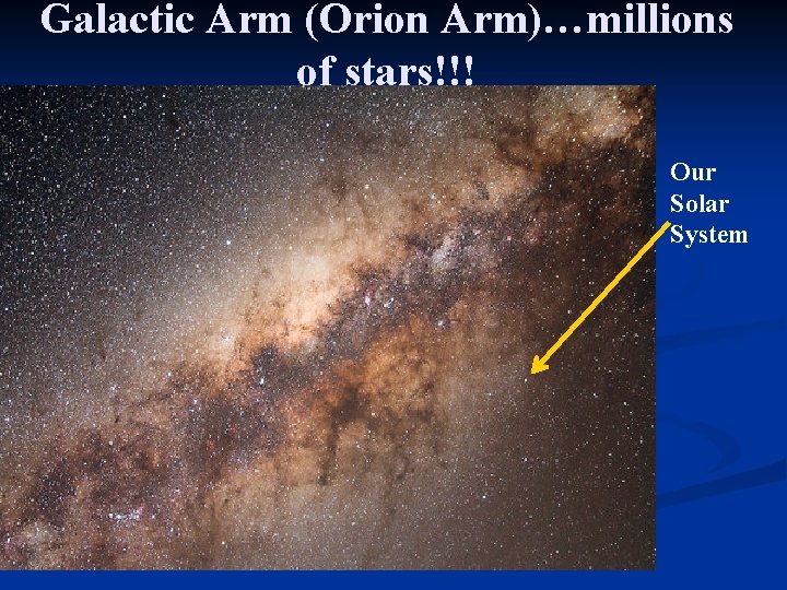Galactic Arm (Orion Arm)…millions of stars!!! Our Solar System 