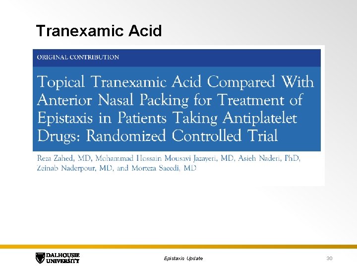 Tranexamic Acid Epistaxis Update 30 