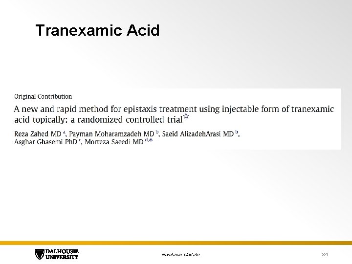 Tranexamic Acid Epistaxis Update 34 