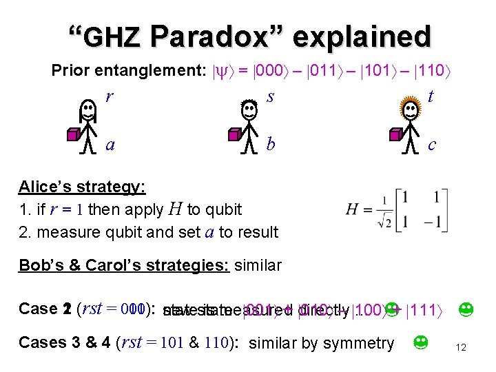 “GHZ Paradox” explained Prior entanglement: = 000 – 011 – 101 – 110 r “GHZ Paradox” explained Prior entanglement: = 000 – 011 – 101 – 110 r
