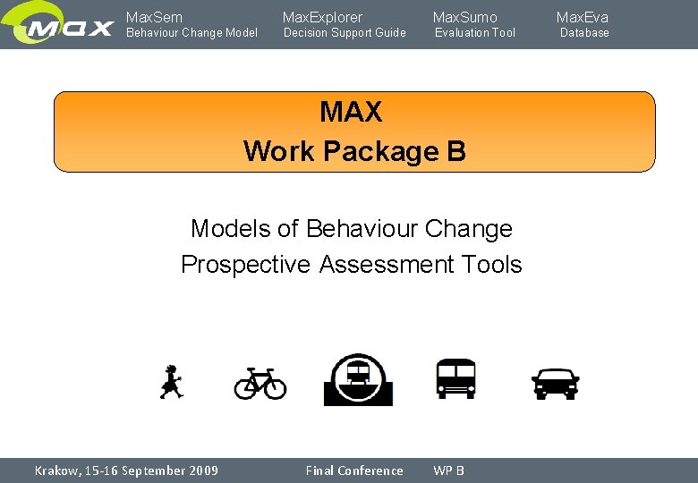 Max. Sem Max. Explorer Max. Sumo Behaviour Change Model Decision Support Guide Evaluation Tool