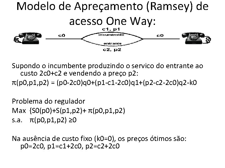 Modelo de Apreçamento (Ramsey) de acesso One Way: Supondo o incumbente produzindo o servico