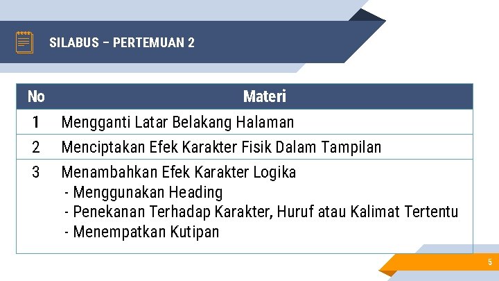 SILABUS – PERTEMUAN 2 No Materi 1 Mengganti Latar Belakang Halaman 2 3 Menciptakan