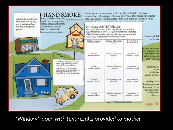 “Window” open with text results provided to mother 