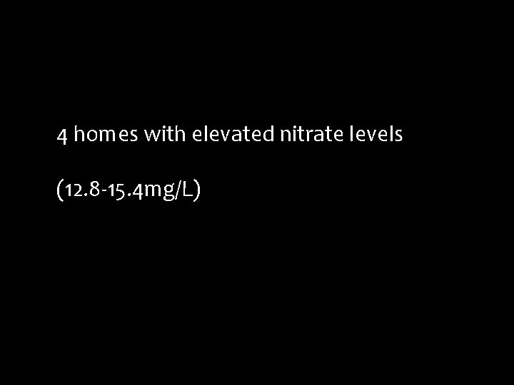 4 homes with elevated nitrate levels (12. 8 -15. 4 mg/L) 