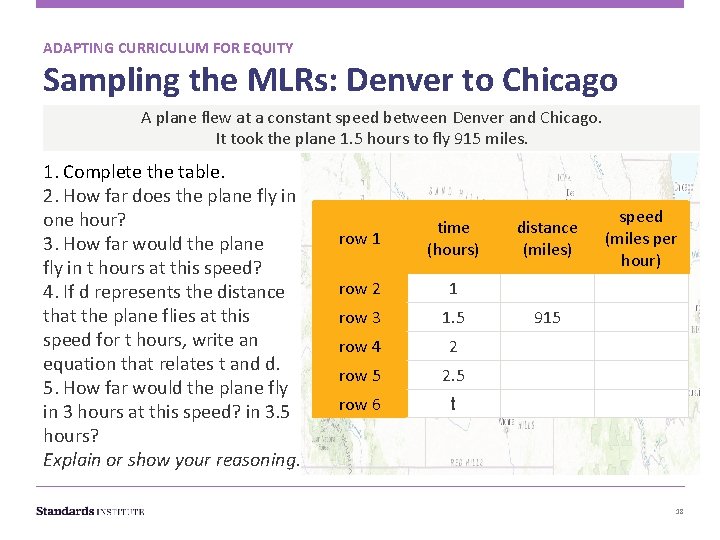 ADAPTING CURRICULUM FOR EQUITY Sampling the MLRs: Denver to Chicago A plane flew at