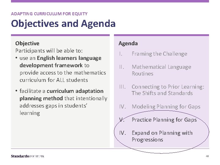 ADAPTING CURRICULUM FOR EQUITY Objectives and Agenda Objective Participants will be able to: •